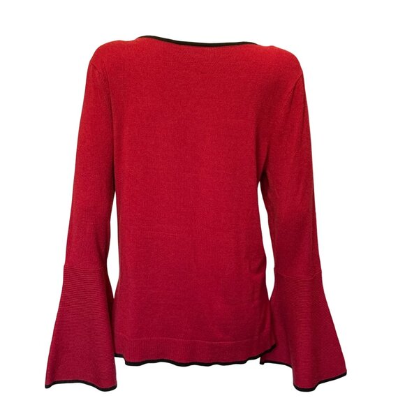 Sam & Jess Red Bell Sleeve Knit Top Viscone Blend w/ Black Trim Womens Sixe XL - Picture 2 of 6